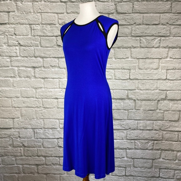 Calvin Klein Cobalt Blue Vegan Leather Trim Dress - Picture 3 of 6